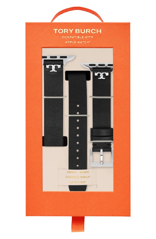 Tory Burch The T Double Wrap Band For Apple Watch, 38-46mm In Black