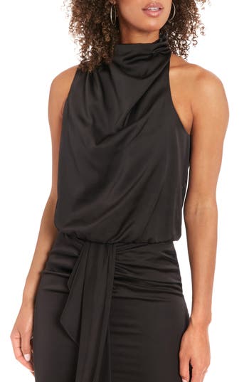 Muse Drape Mock Neck Top In Black