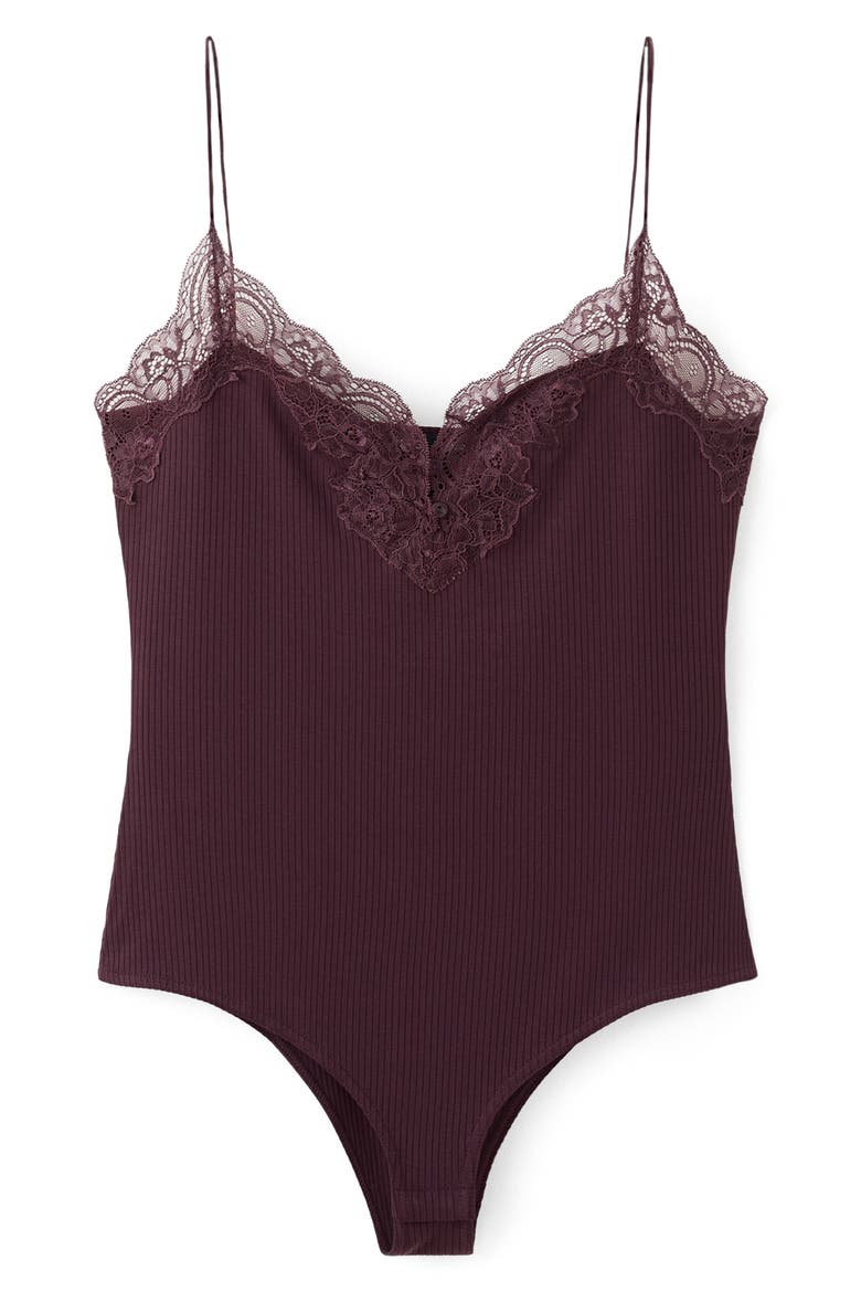 Lace Rib Camisole Bodysuit, Main, color, PLUM