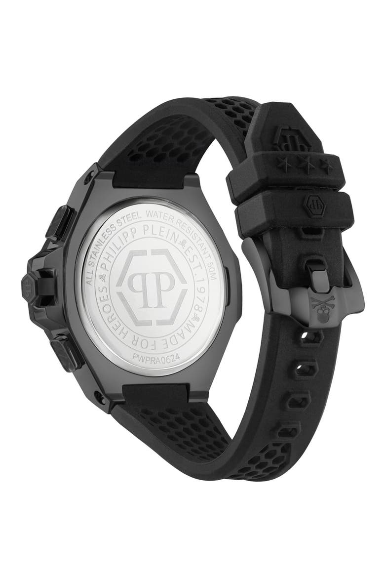 Chronograph Royal Quartz Silicone Strap Watch, 46mm, Alternate, color, BLACK