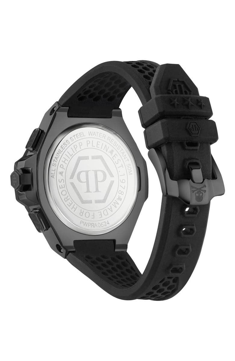 PHILIPP PLEIN Chronograph Royal Quartz Silicone Strap Watch, 46mm, Alternate, color, Black