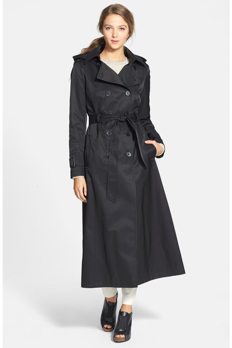 Long Hooded Trench Coat, Main, color, BLACK