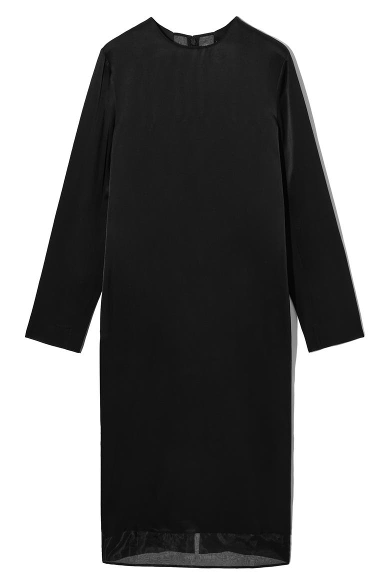 Organza Inset Long Sleeve Midi Dress, Alternate, color, BLACK