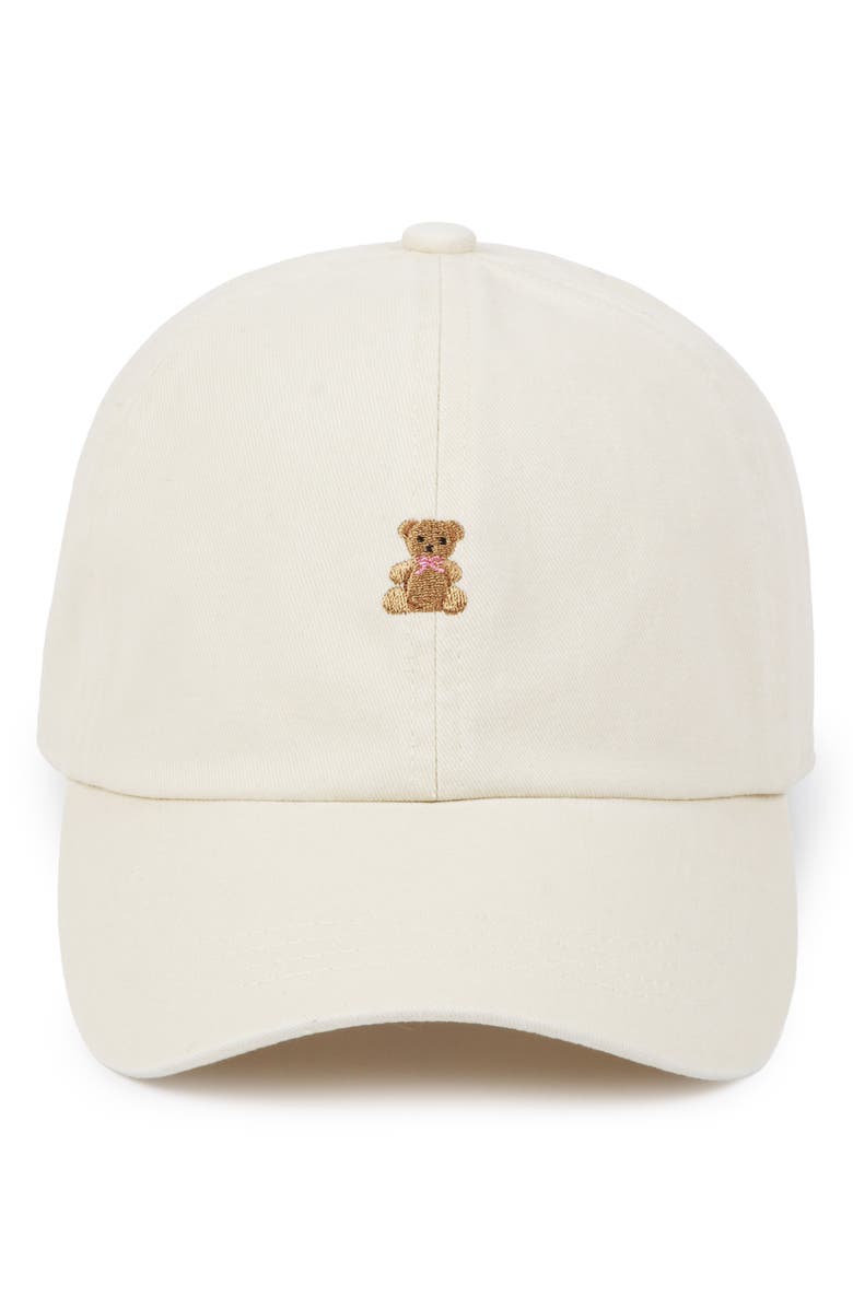 David & Young Embroidered Bear Cotton Adjustable Baseball Cap, Alternate, color, Beige