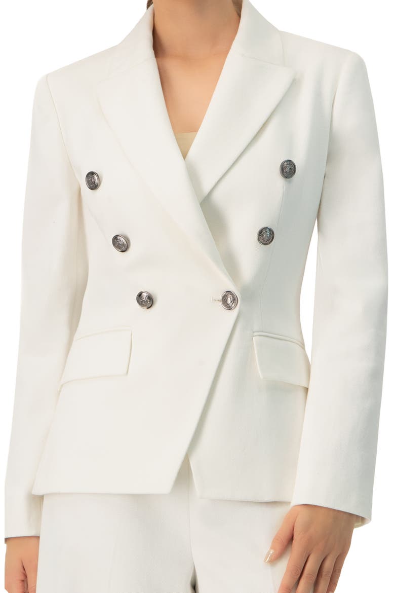 Double-Breasted Blazer with Flap Pockets, Alternate, color, White