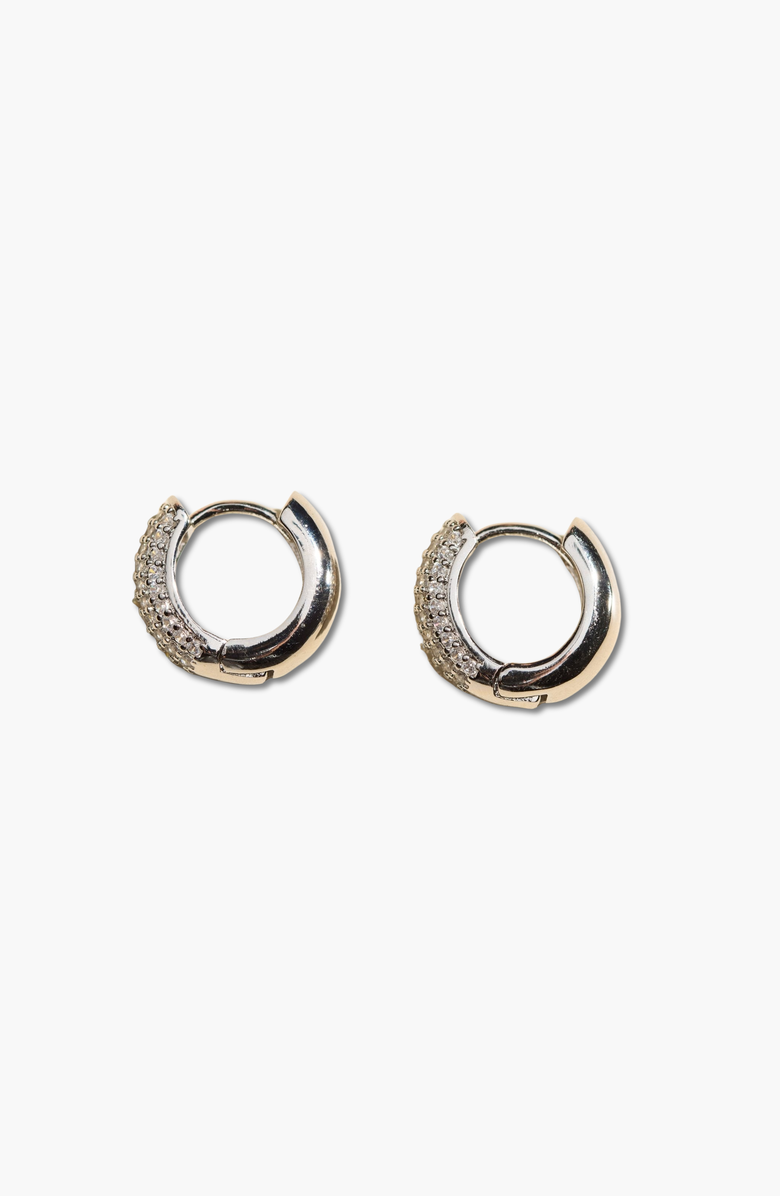 Nickel & Suede Pavé Dome Huggies, Alternate, color, Silver