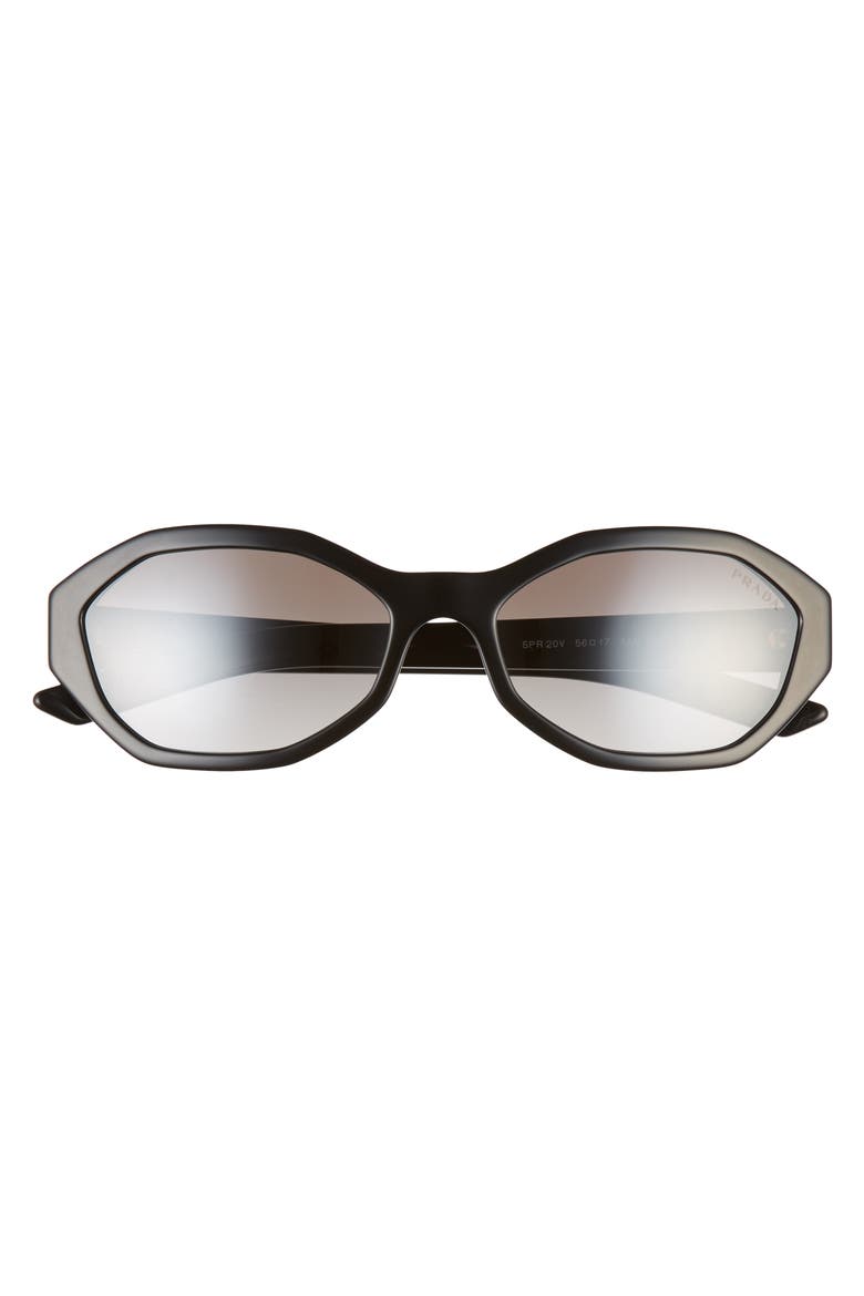 56mm Gradient Geometric Sunglasses, Alternate, color, BLACK/ SILVER GRADIENT MIRROR