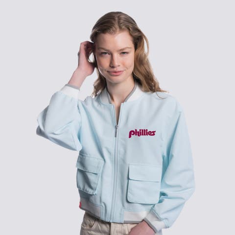 Women's Lusso  Light Blue Philadelphia Phillies Paisley Cropped Full-Zip Jacket