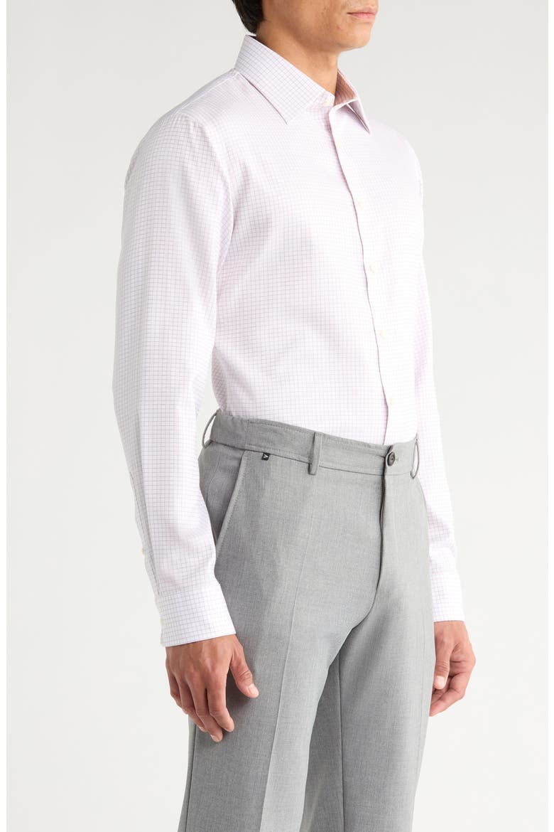 Trim Fit Check Non-Iron Cotton Dress Shirt, Alternate, color, PINK HIGHLIGHT GRID