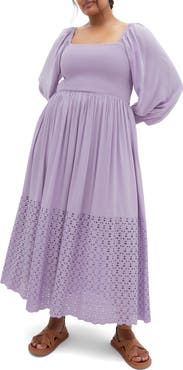 City Chic Tess Eyelet Long Sleeve Midi Dress