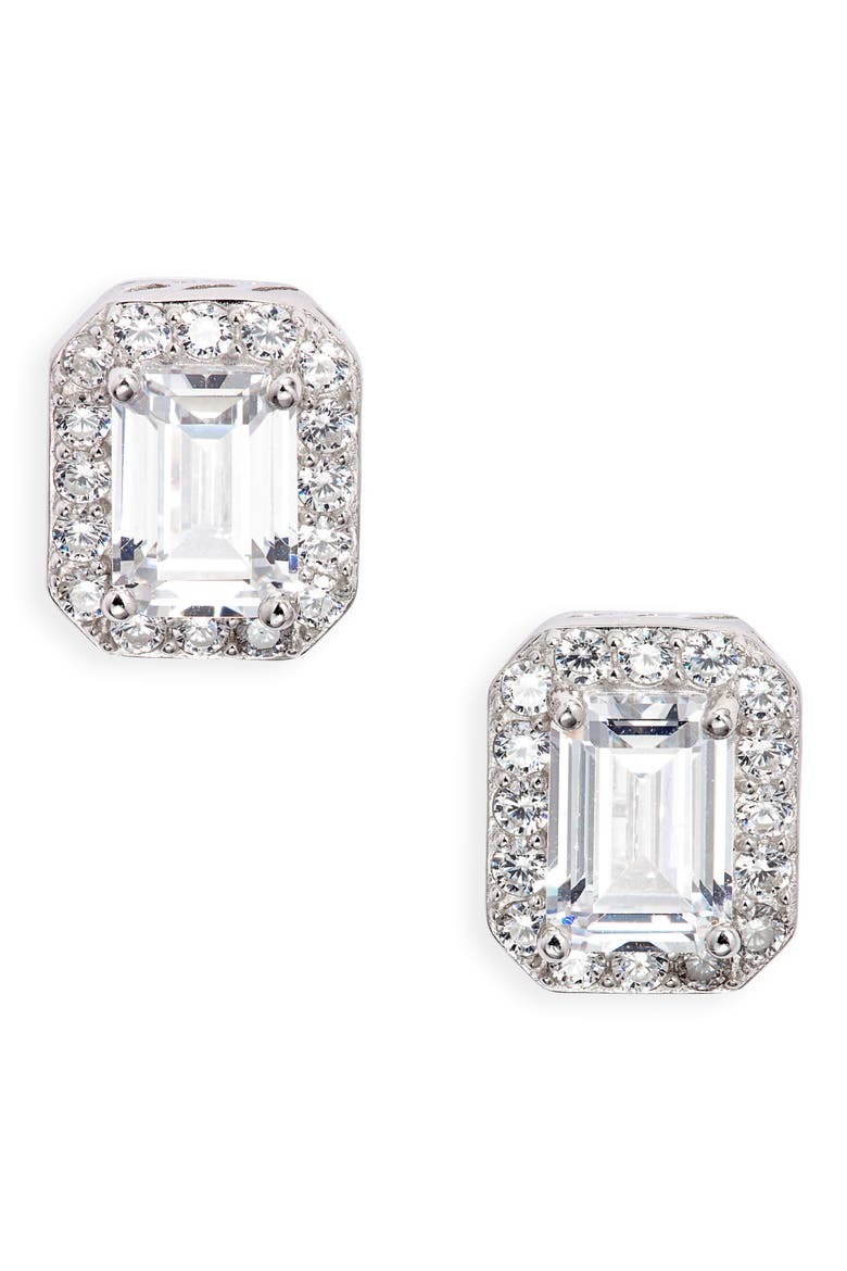 Cubic Zirconia Stud Earrings, Main, color, PLATINUM PLATED