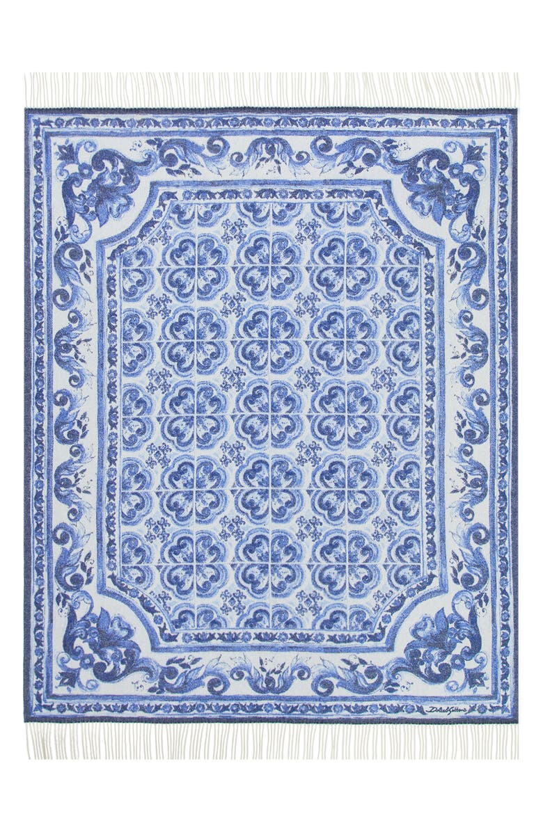 Dolce&Gabbana Blu Meditteraneo Cashmere Throw Blanket, Alternate, color, Navy