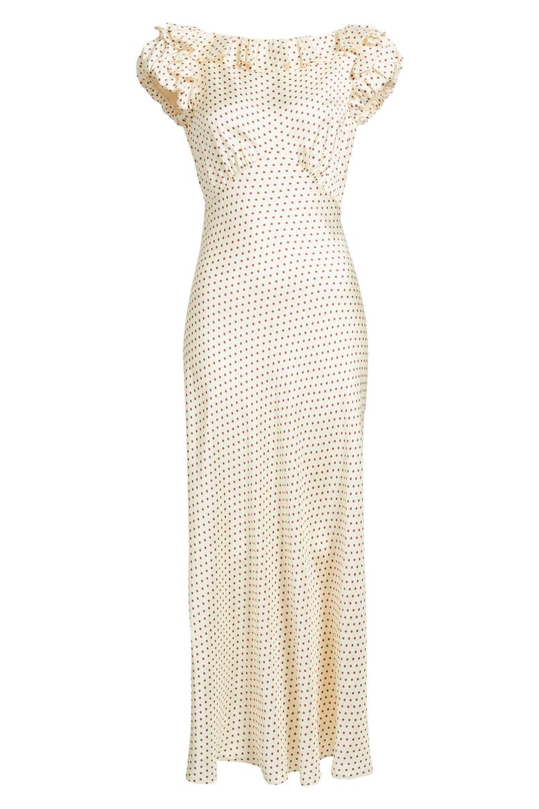 Emerence Ruffle Print Silk Blend Maxi Dress, Alternate, color, CREME PROTIA DOT