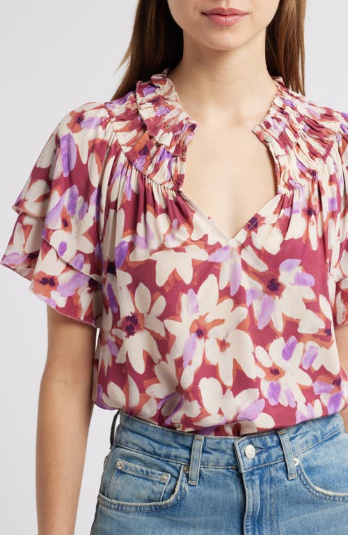 Rails Kamila Printed Split Neck Top In Amaranth
