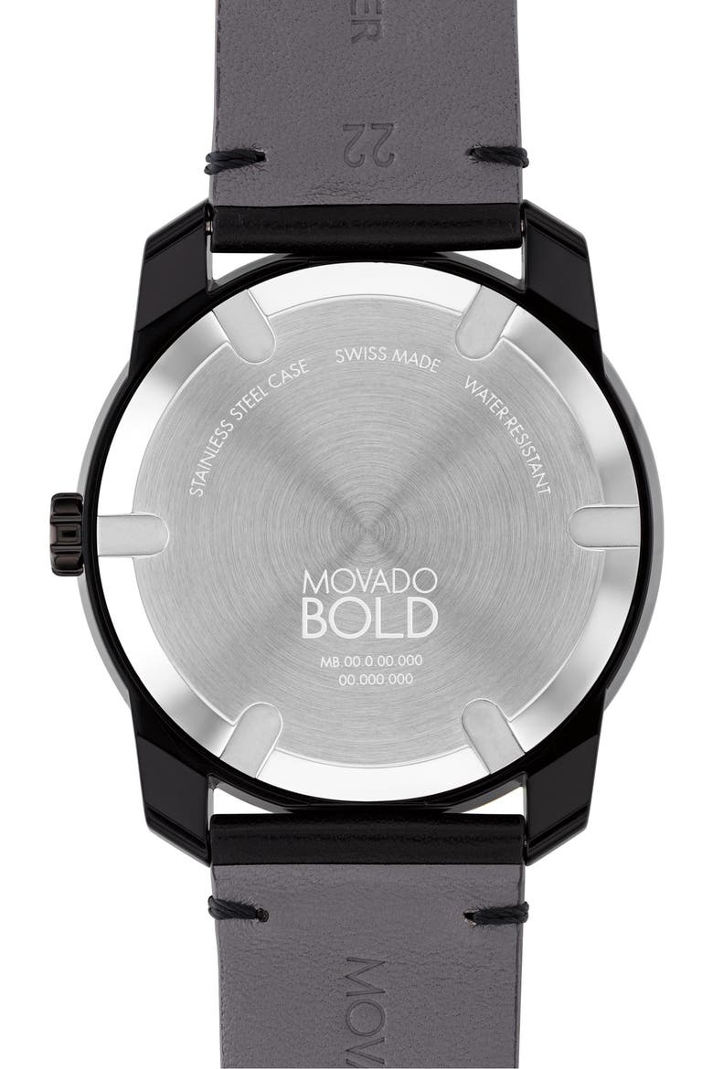 Bold TR90 Leather Strap Watch, 42mm, Alternate, color, BLACK DIAL