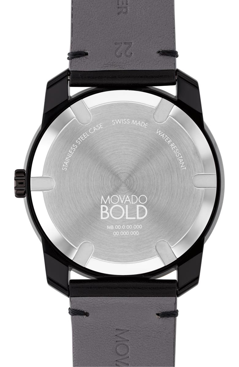 Movado Bold TR90 Leather Strap Watch, 42mm, Alternate, color, Black