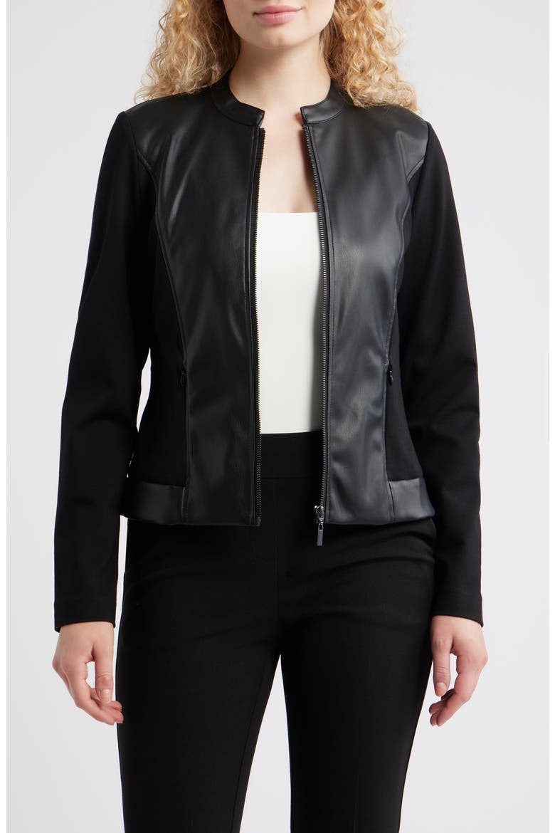 Faux Leather Mixed Media Jacket, Main, color, ANNE BLACK