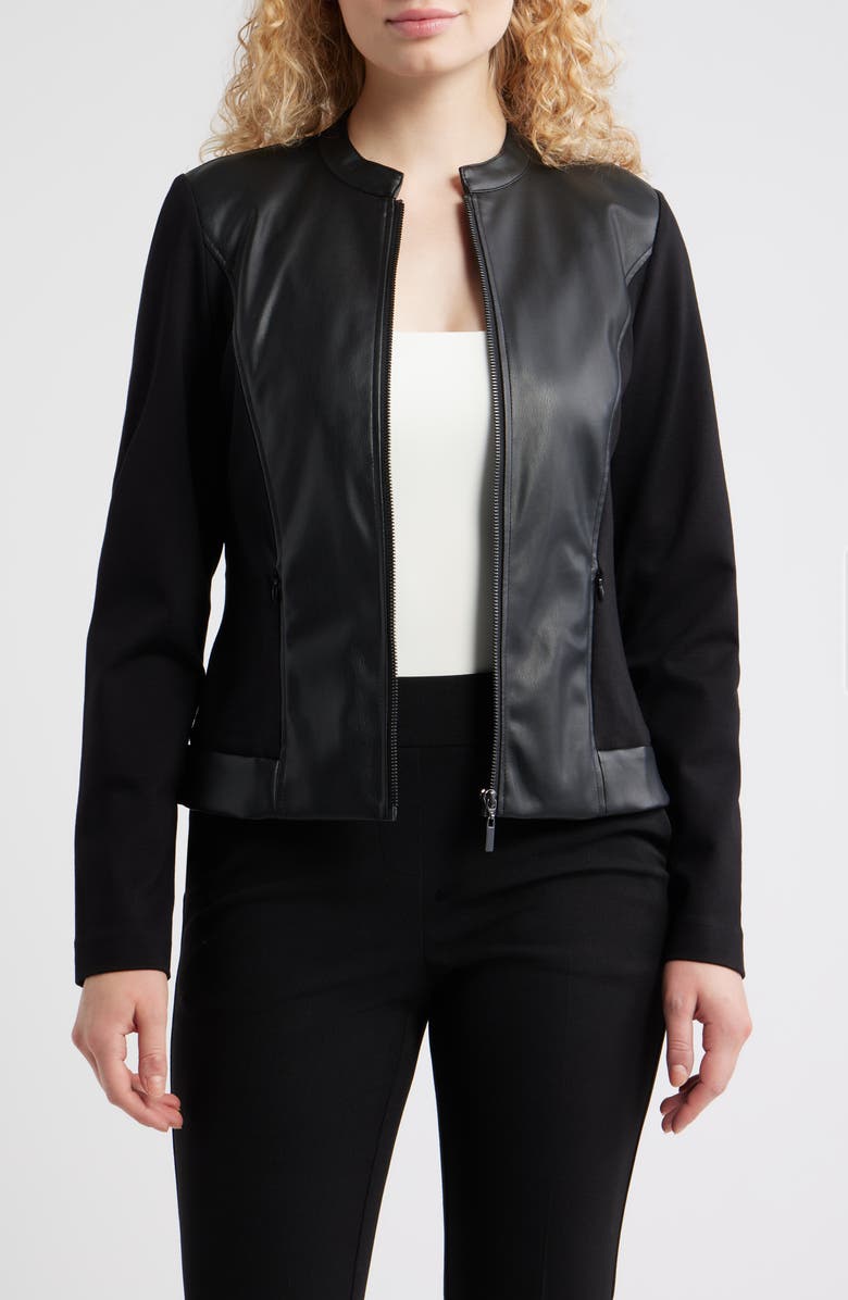 AK ANNE KLEIN Faux Leather Mixed Media Jacket, Main, color, Anne Black