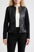 AK ANNE KLEIN Faux Leather Mixed Media Jacket
