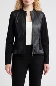 AK ANNE KLEIN Faux Leather Mixed Media Jacket