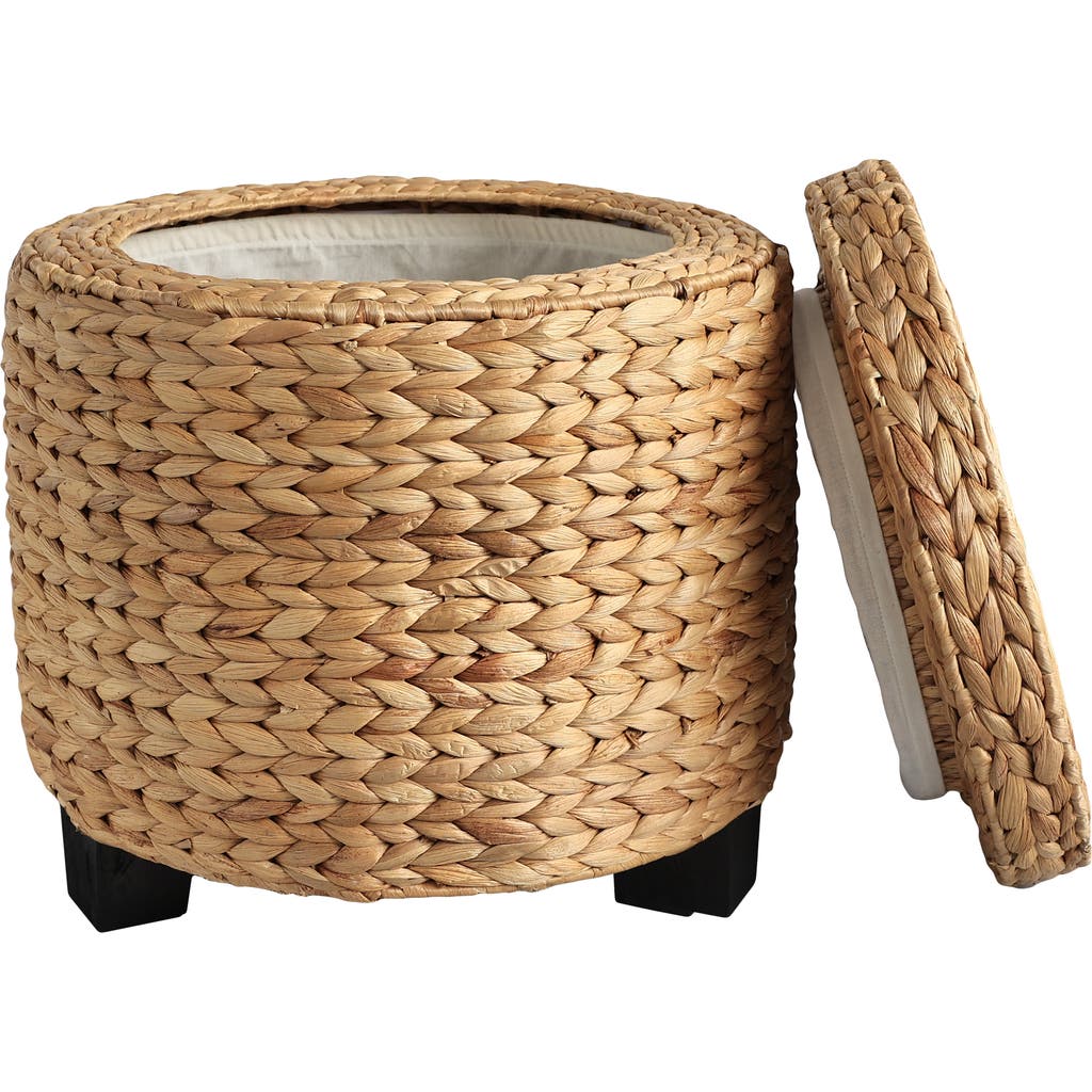 Happimess Addie 17.72" Modern Coastal Handwoven Water Hyacinth Storage Ottoman With Lid