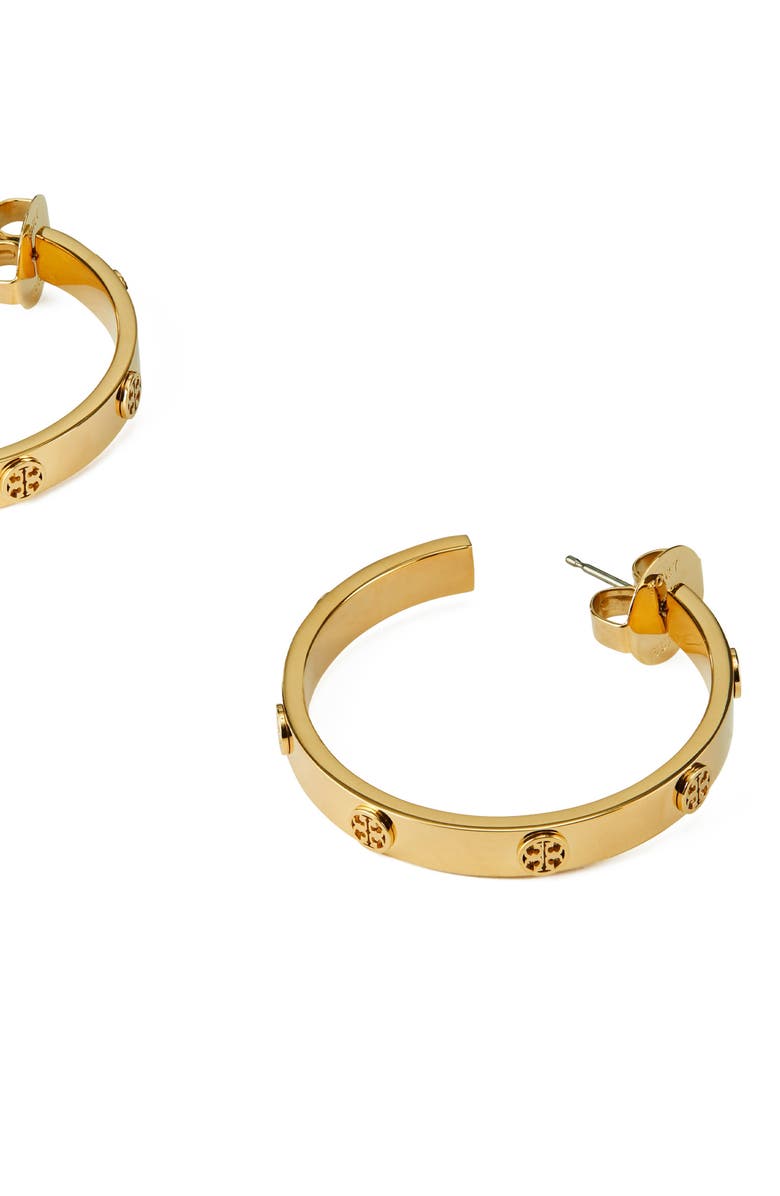 Tory Burch Icon Hoop Earrings, Alternate, color, Tory Gold