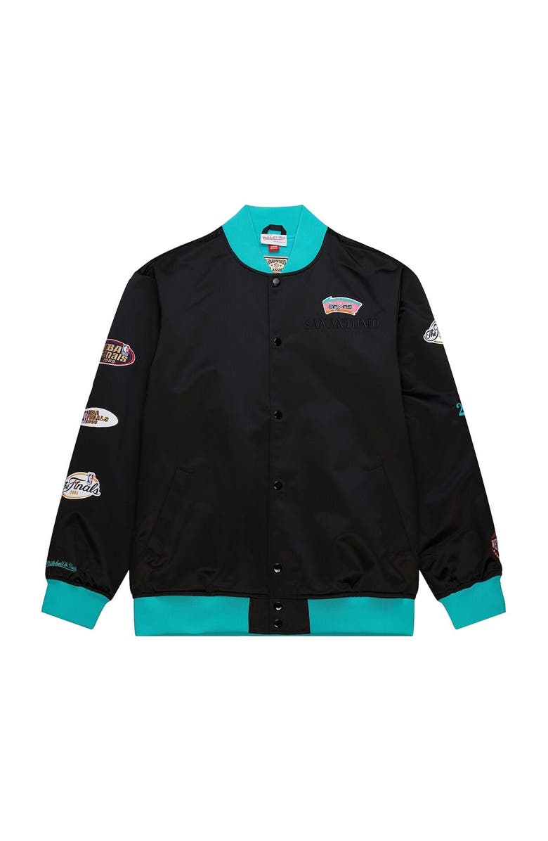 Mitchell & Ness Men's Mitchell & Ness Black San Antonio Spurs Hardwood Classics Team OG 3.0 Lightweight Satin Full-Snap Jacket, Alternate, color, Black