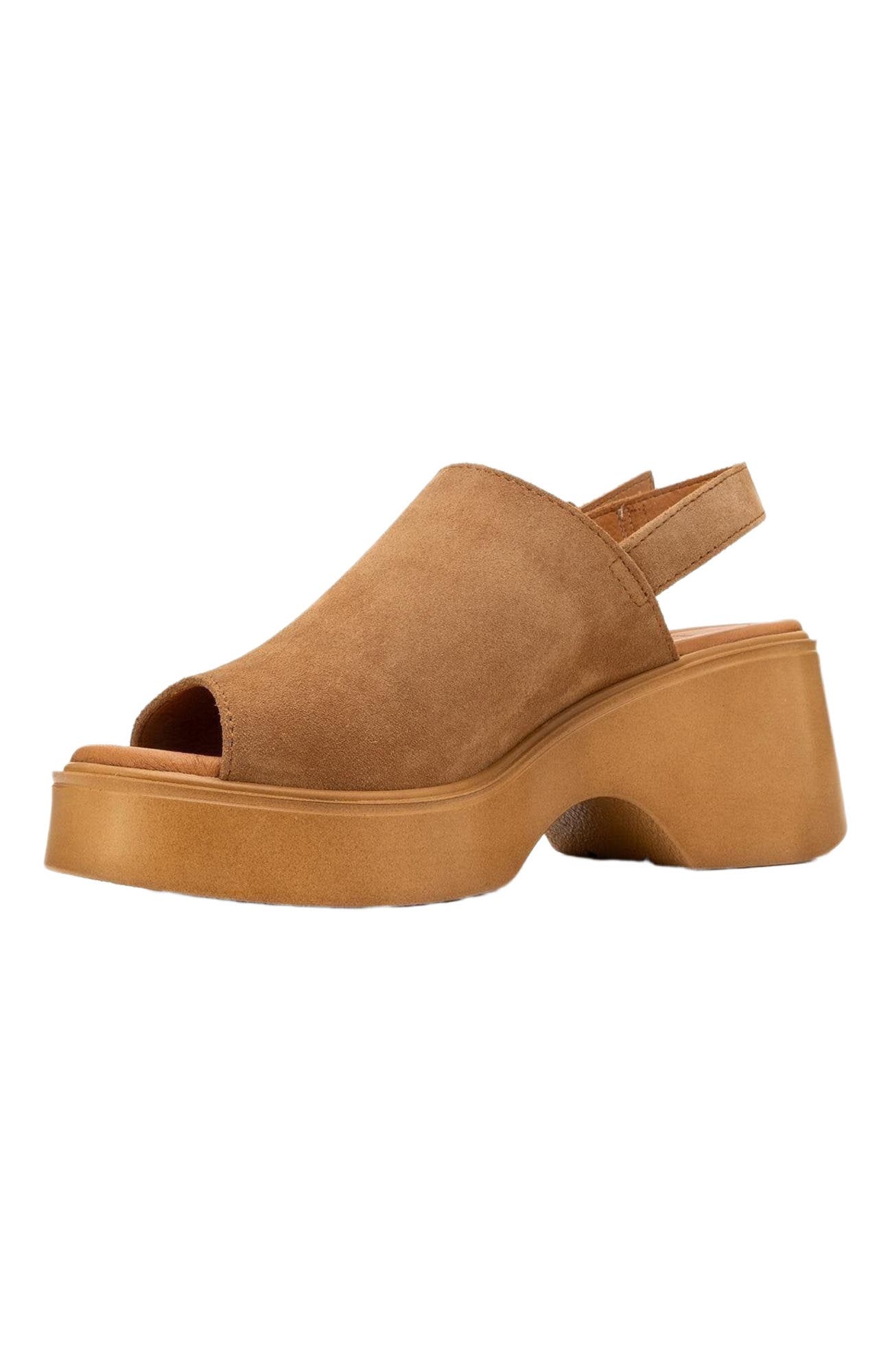 Power Leather Platform Wedge Sandal, Alternate, color, Cognac Brown Suede Leather
