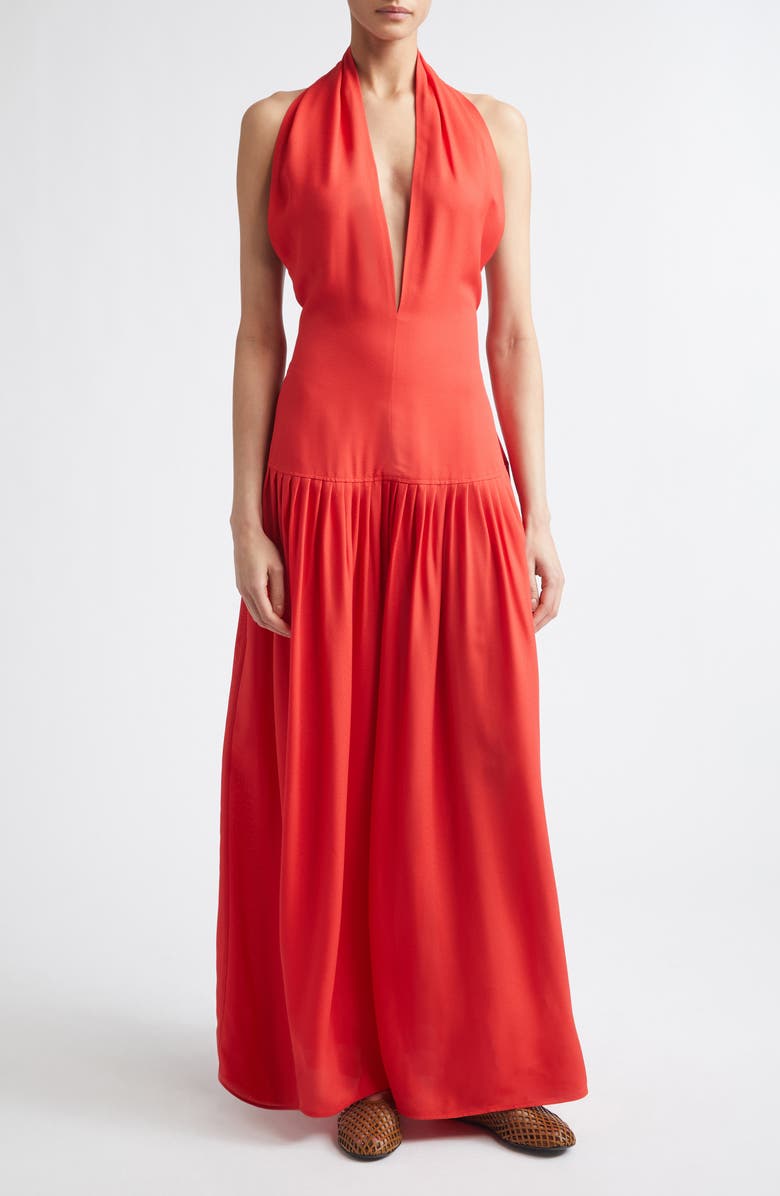 Proenza Schouler Tala Drop Waist Halter Georgette Maxi Dress, Main, color, Tomato