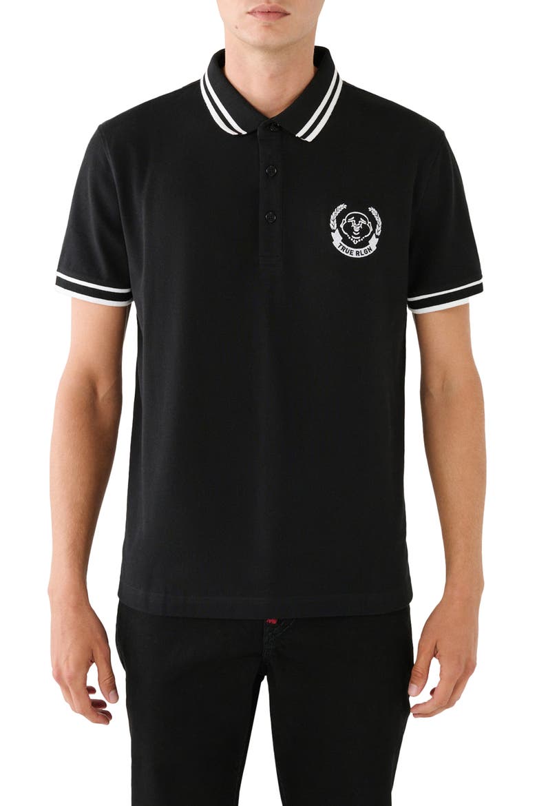 Laurel Buddha Face Cotton Polo, Main, color, JET BLACK