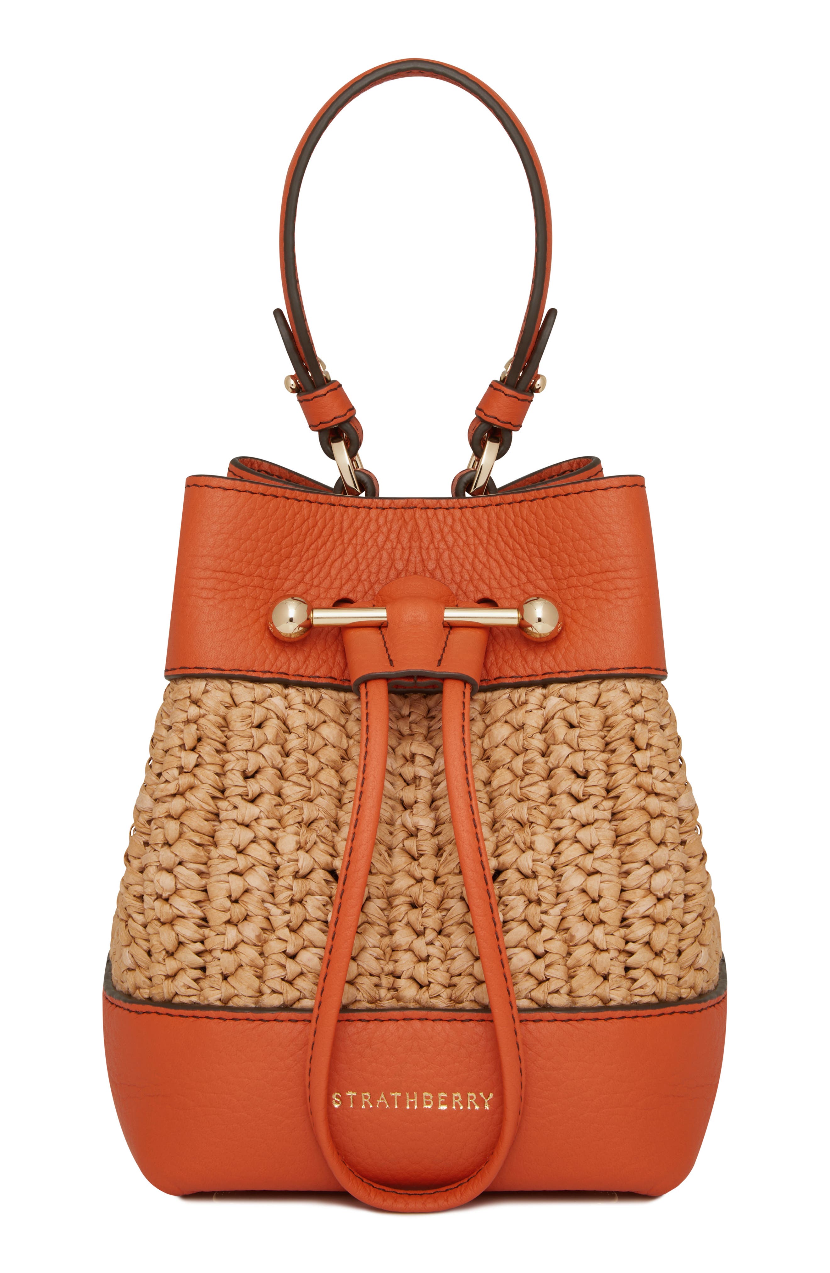 Osette Raffia & Leather Bucket Bag, Main, color, MARMALADE