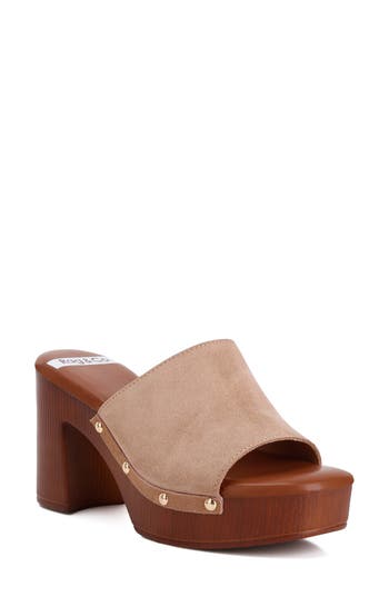 Rag & Co Cartera Suede High Block Heel Clogs In Tan In Tan