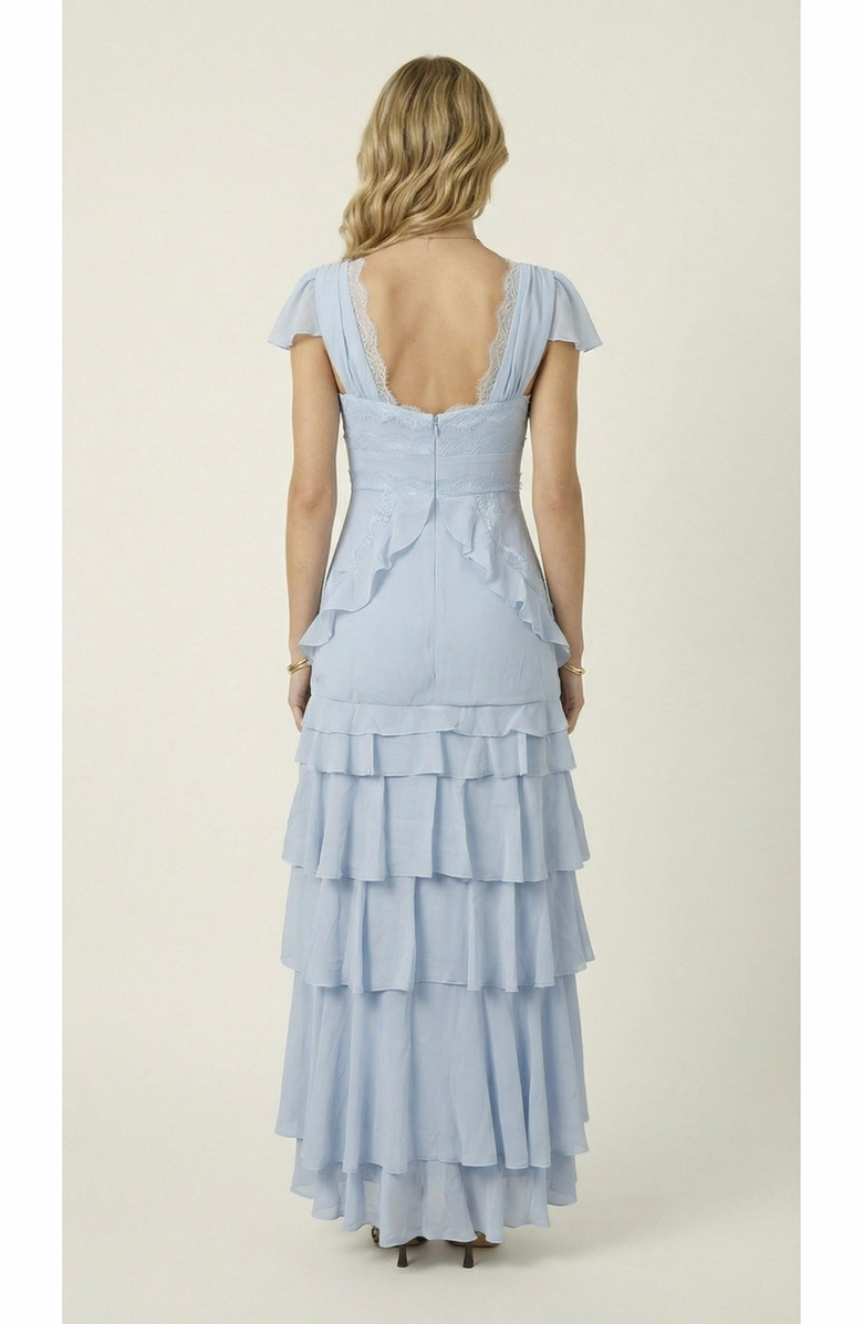 Modenaire Lace Trim Tiered Maxi Dress, Alternate, color, Pastel Blue