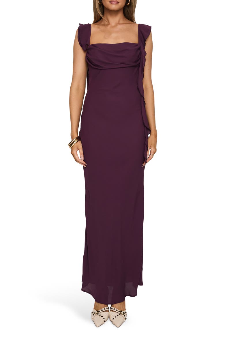 Lanai Ruffle Sleeveless Maxi Dress, Main, color, PLUM