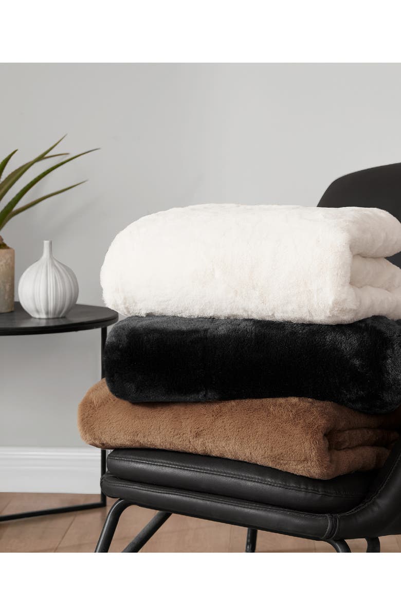 Lucky Brand Faux Fur Throw, Alternate, color, Black