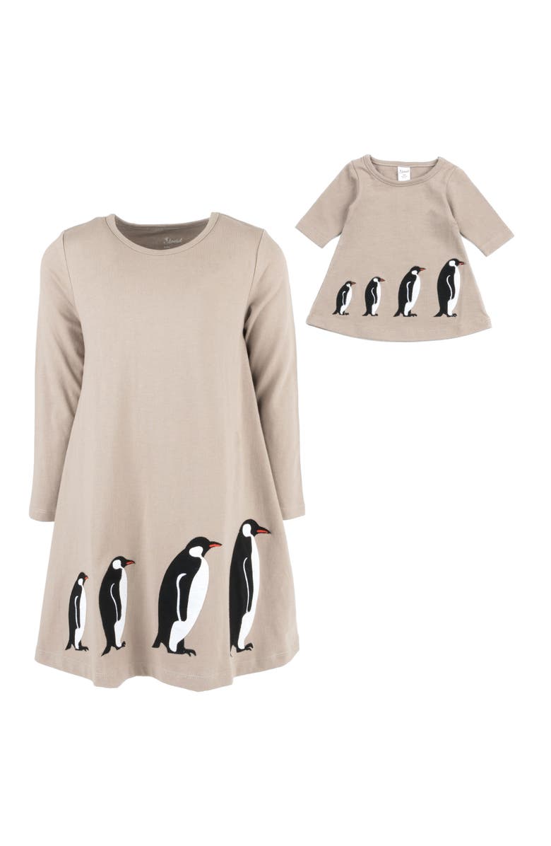 Leveret Girls Cotton Dress with Matching Doll Dress, Printed Design, Alternate, color, Penguin