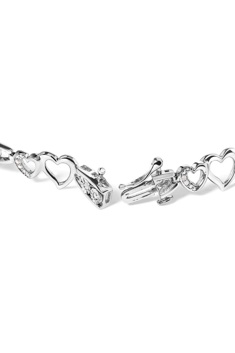 Silver 1/5 Cttw Diamond Double Heart Link Bracelet, Alternate, color, White