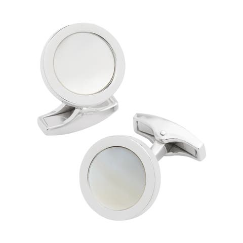 Round Gemstone Inlay Sterling Cufflinks