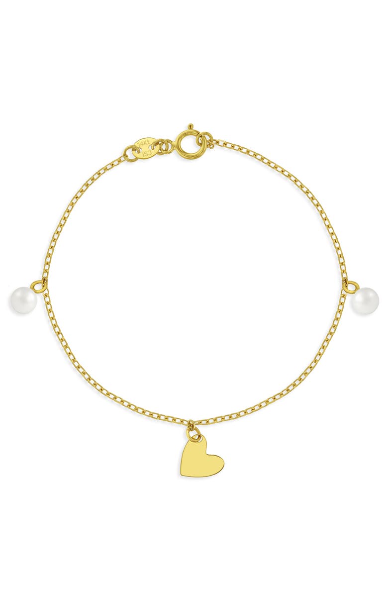 In Season Jewelry 14k Freshwater Pearl & Heart Dangle Bracelet, Main, color, Gold