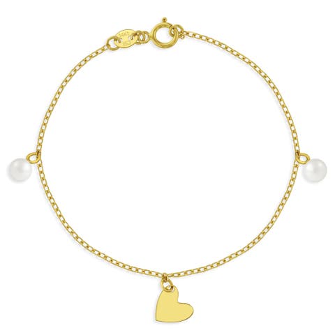 14k Freshwater Pearl & Heart Dangle Bracelet