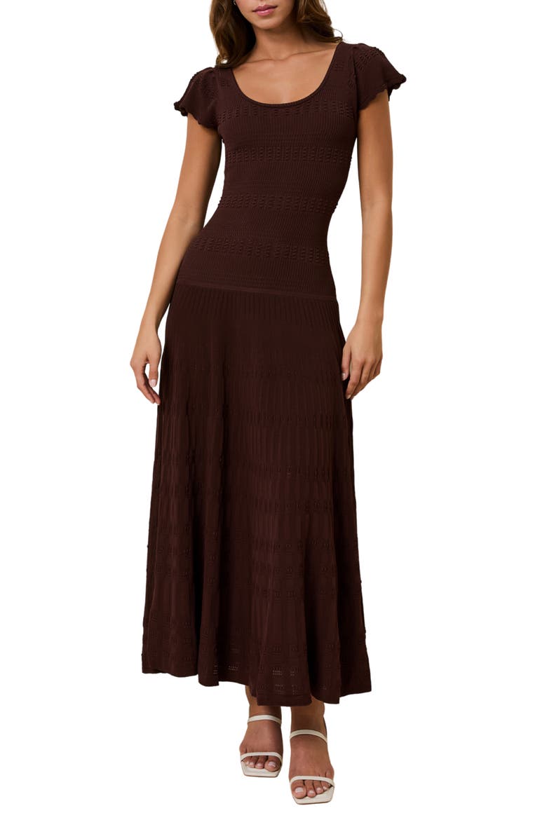 The Belle Rib Knit Fit & Flare Midi Dress, Main, color, TRUFFLE