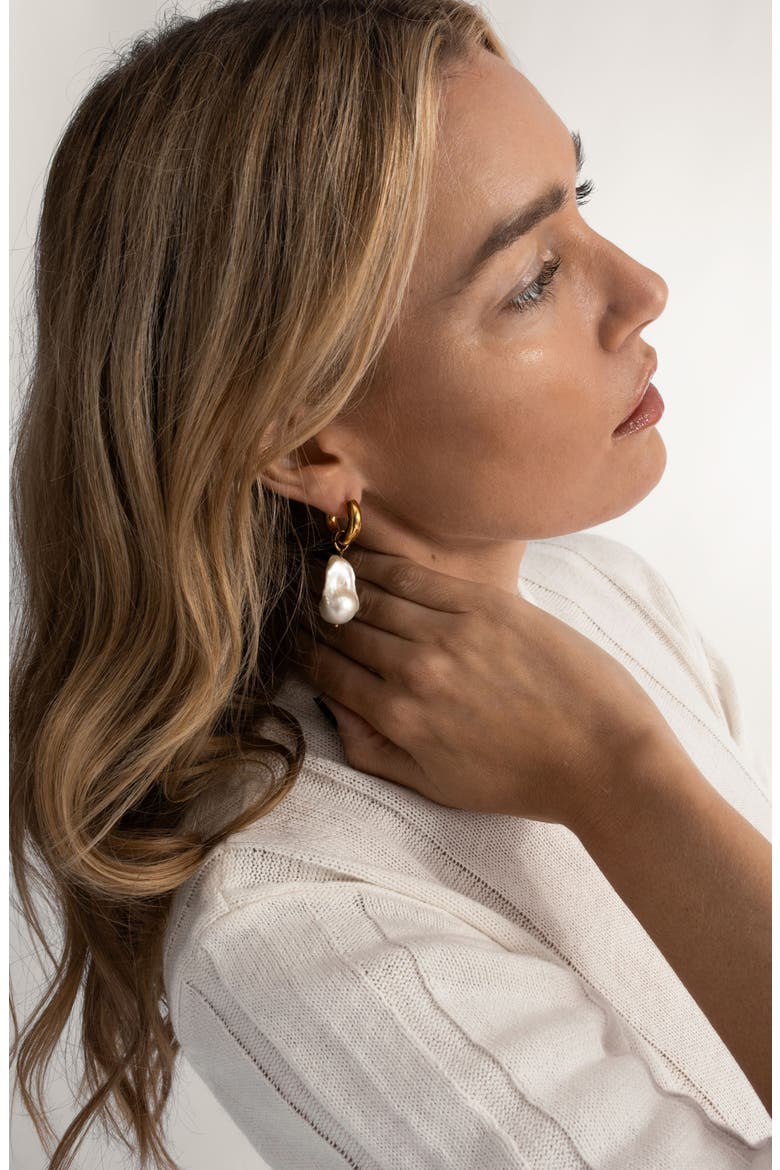 Capri Freshwater Pearl Huggie Earrings, Alternate, color, WHITE