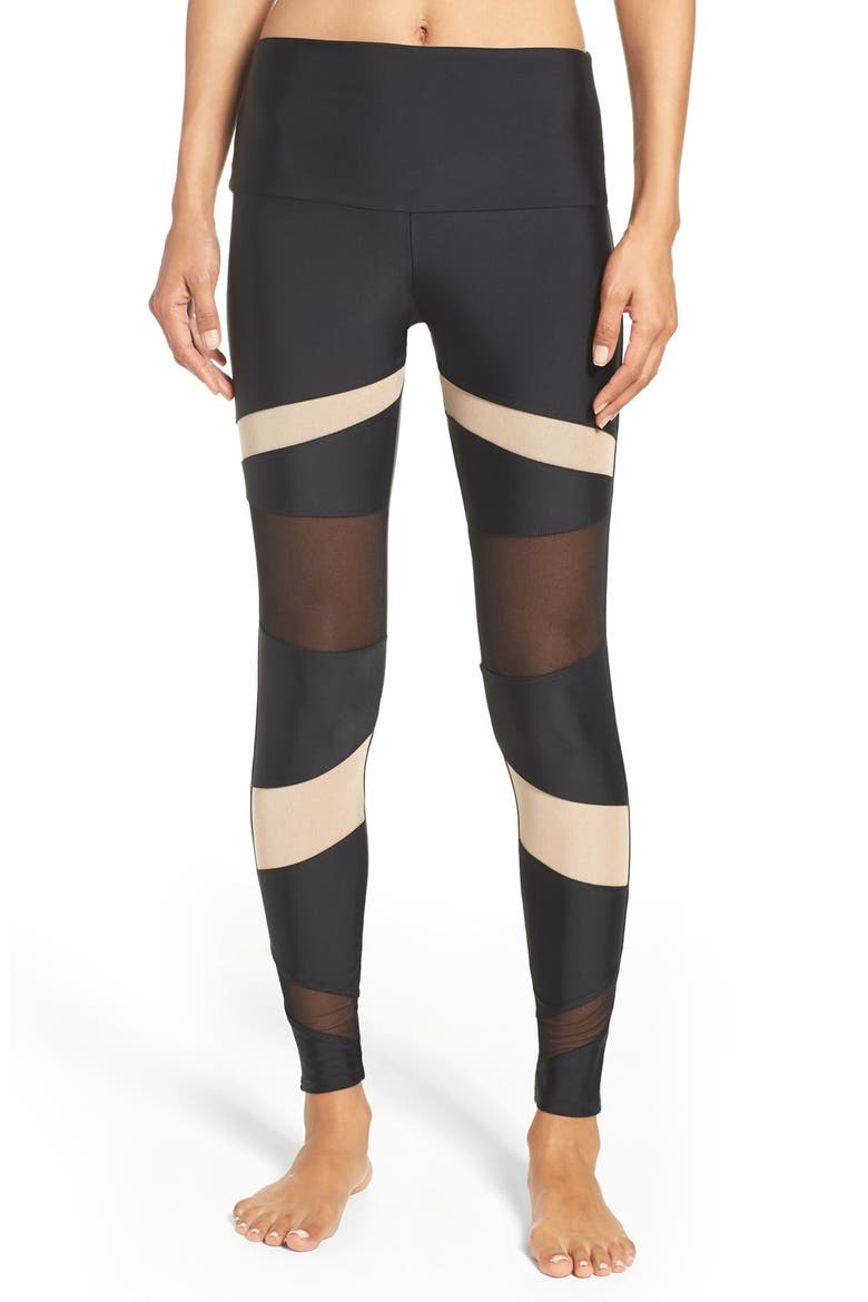 Mesh Inset Leggings, Main, color, BLACK/ NUDE COMBO