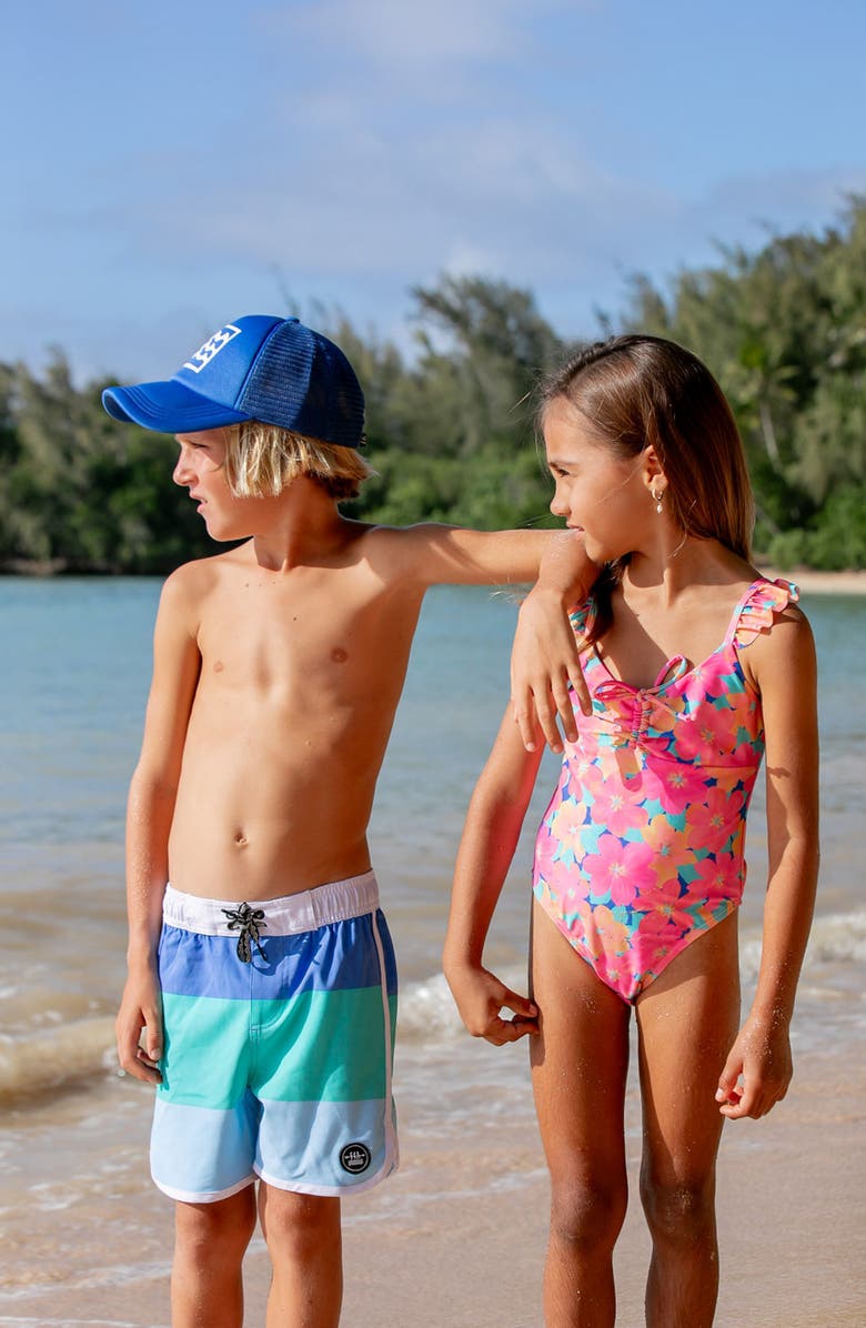 Feather 4 Arrow Kids' Block Stripe Board Shorts, Alternate, color, 