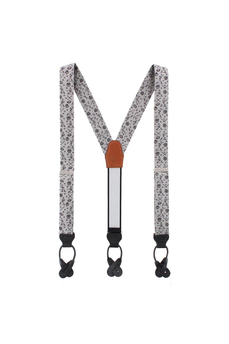 Batter Up Novelty Baseball Silk Button End Suspenders, Alternate, color, Silver