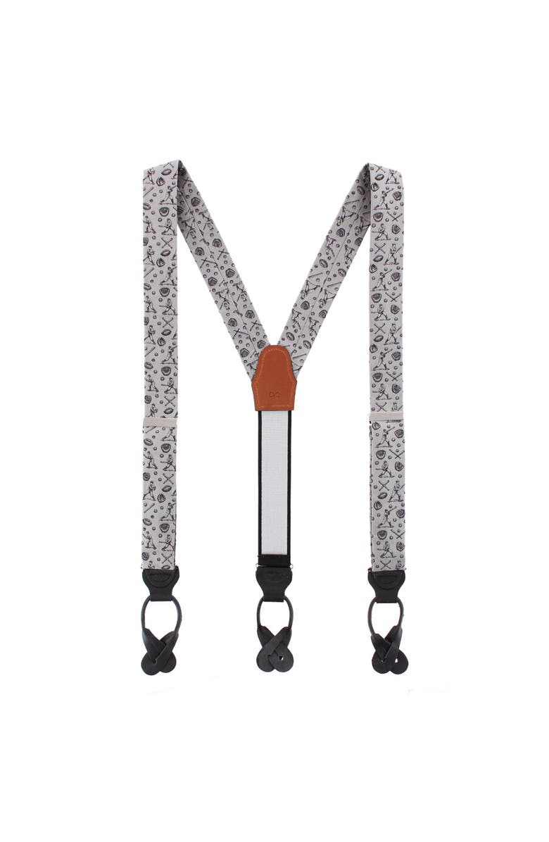 Trafalgar Batter Up Novelty Baseball Silk Button End Suspenders, Alternate, color, Silver