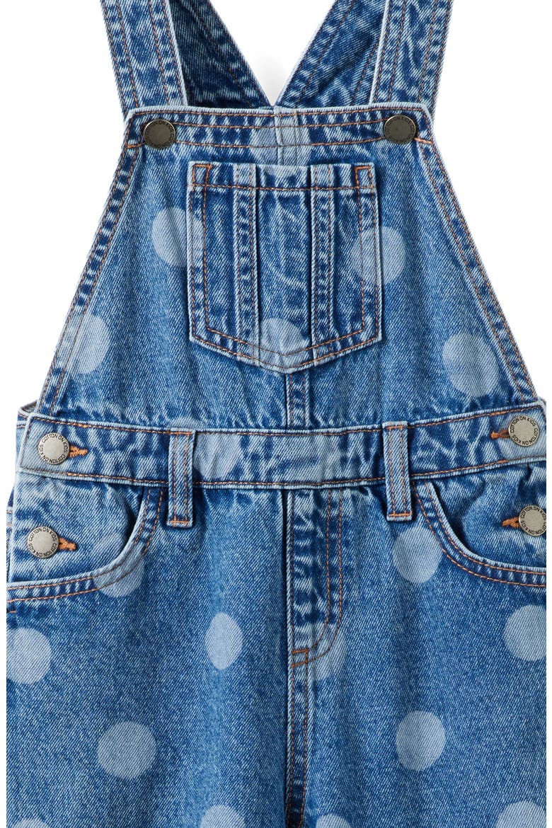 Kid's Barrel Leg Denim Overall, Alternate, color, Blue Haven Mid Blue Spots