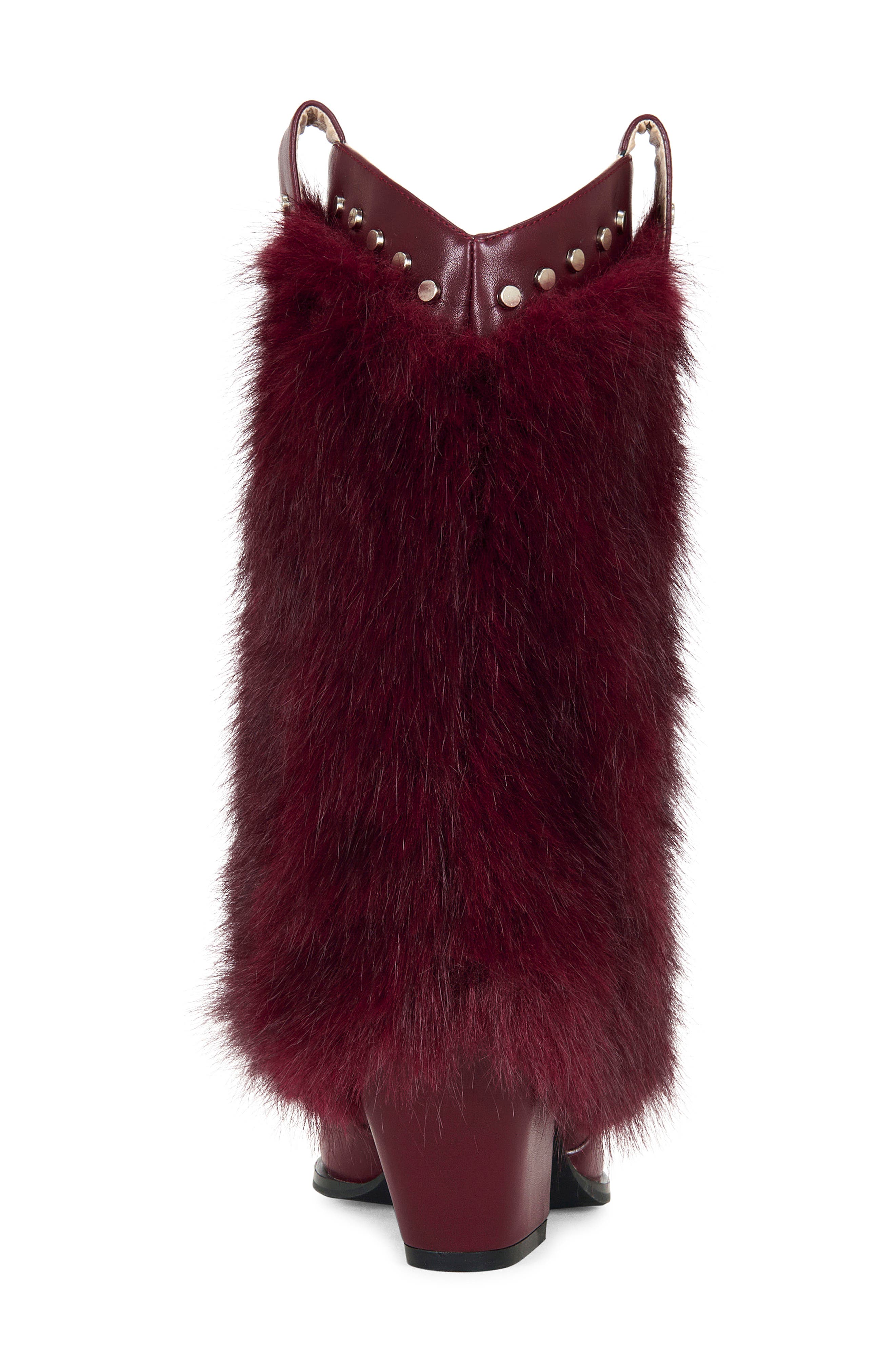 AZALEA WANG Violetta Faux Fur Western Bootie, Alternate, color, Burgundy