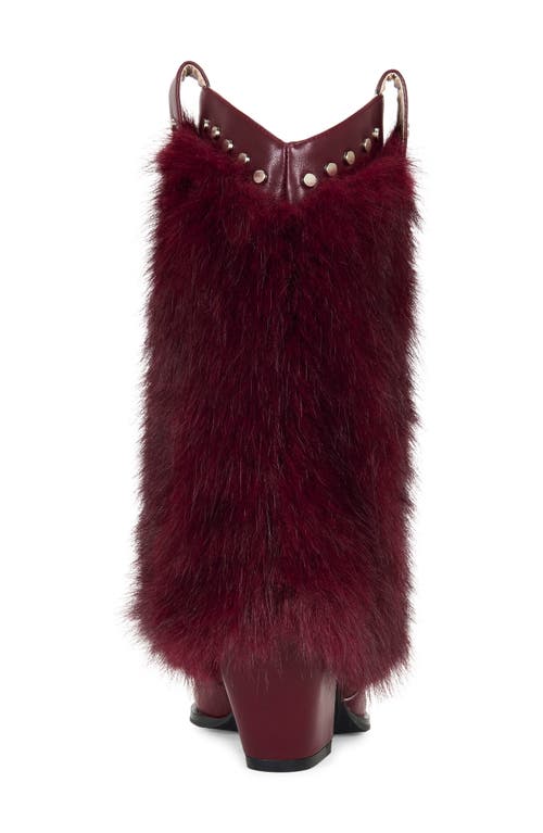 Azalea Wang Violetta Faux Fur Western Bootie In Burgundy