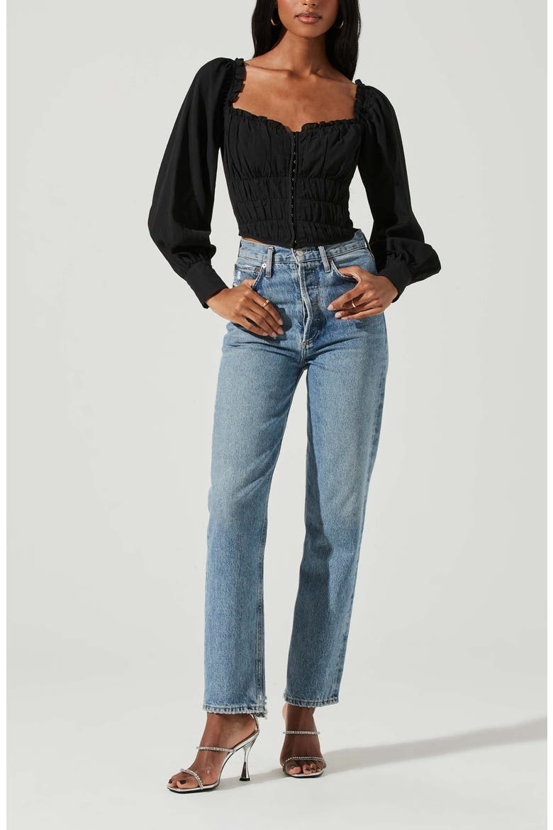 the Label Amber Puff Sleeve Smocked Blouse, Alternate, color, BLACK